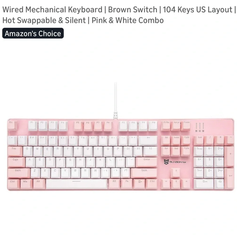 Merdia -Pink and White light up gaming USB Keyboard